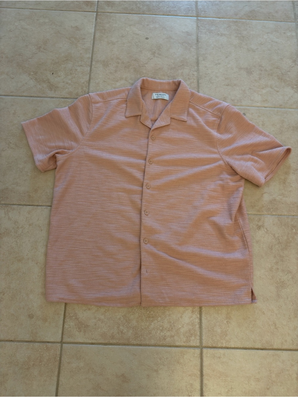 Primark Men's Blush Pink Short-Sleeve Button-Down Camp Shirt